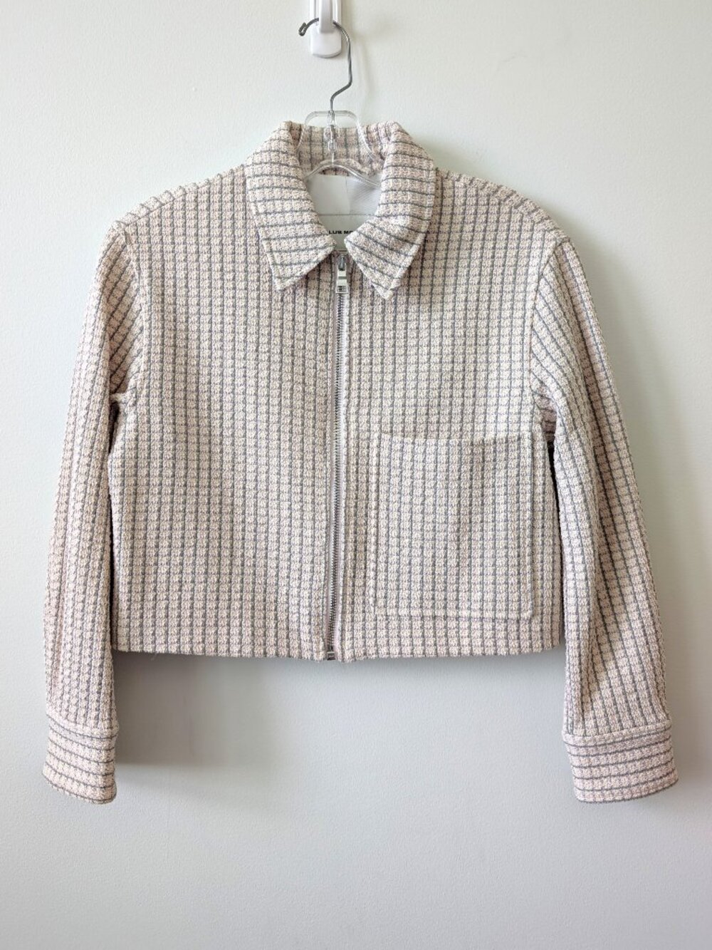 NWT CLUB MONACO Pink Textured Cropped Zip Jacket | XS